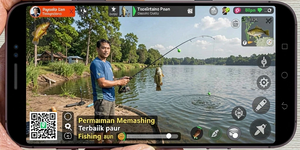 Screenshot utama 8QR menampilkan gameplay memancing yang seru dan mendebarkan.