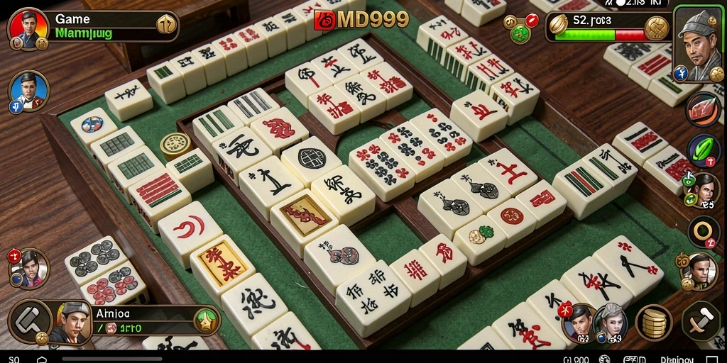 Screenshot gameplay DMD999 menampilkan papan Mahjong yang penuh warna.