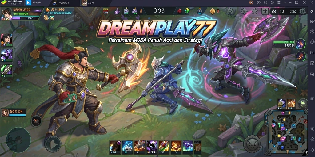 Screenshot gameplay DREAMPLAY77 dengan aksi pertarungan yang mendebarkan.