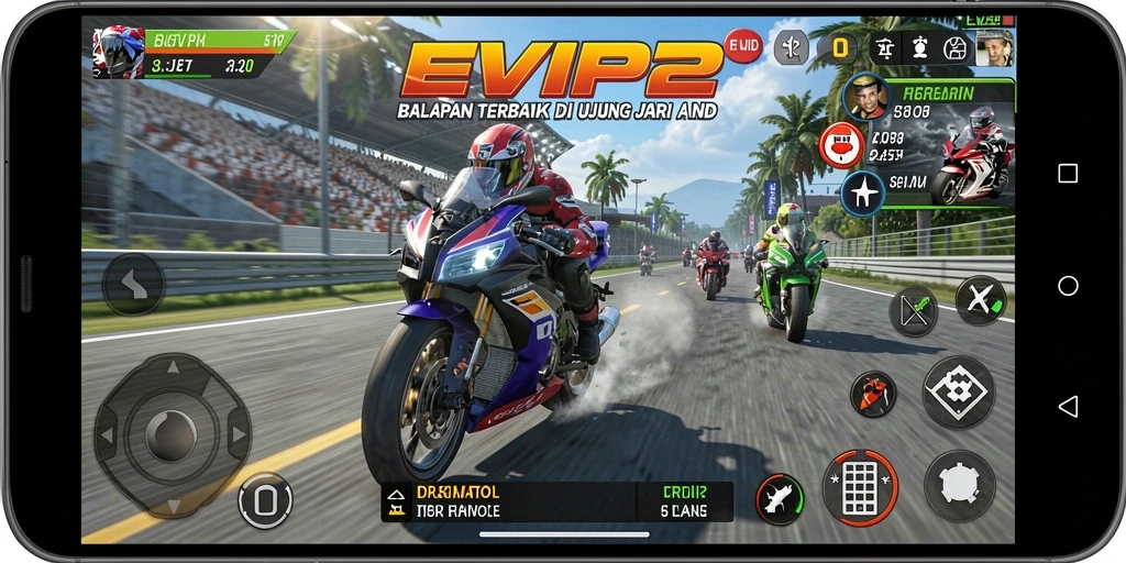 Gameplay menarik dalam balapan motor yang mendebarkan.