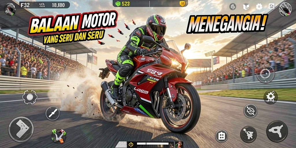 Gameplay seru balap motor F32 di trek menantang.