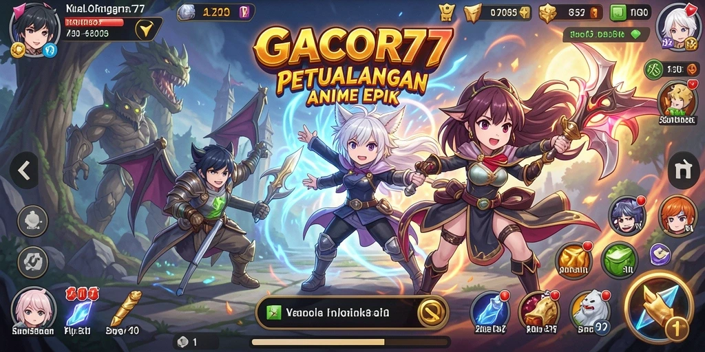 Tampilan gameplay GACOR77 dengan karakter anime yang menarik.
