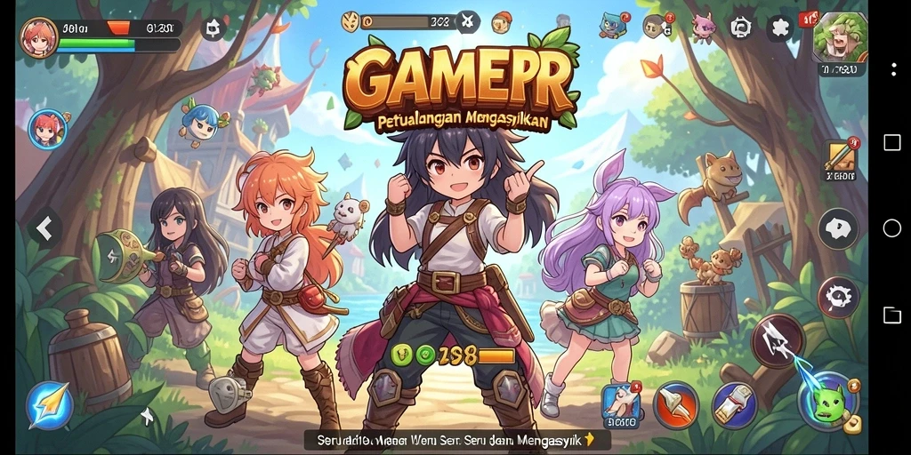 Tampilan menarik dari gameplay GAMERP dengan karakter anime yang berpetualang.