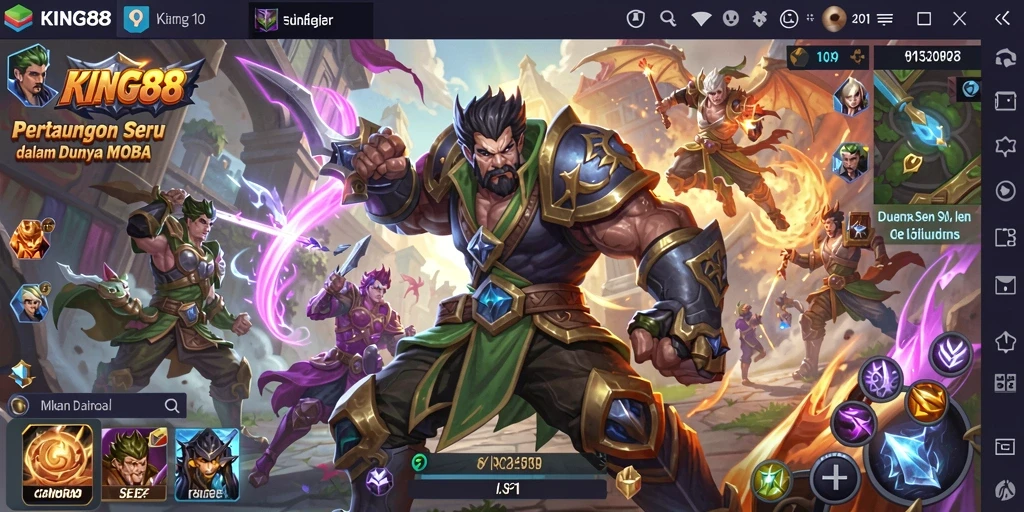 Screenshot gameplay seru dari KING88 yang menampilkan aksi pertarungan MOBA.