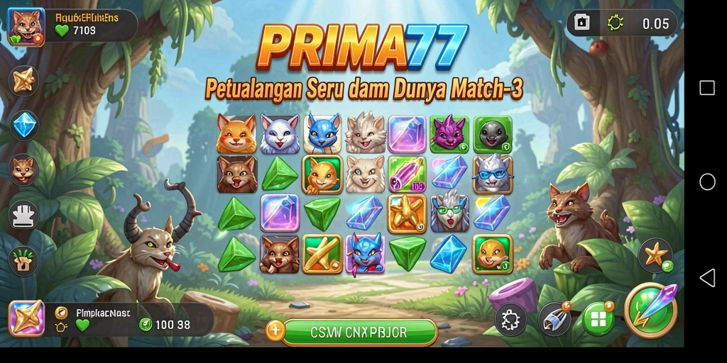 Tampilan game PRIMA77 dengan gameplay Match-3 yang menarik.