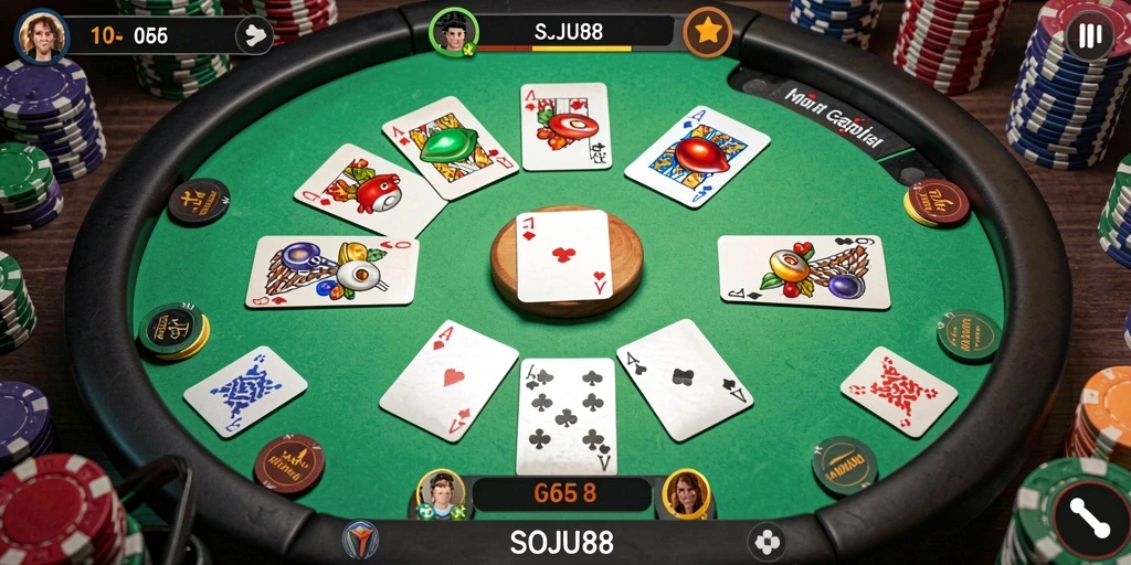 Tampilan gameplay seru di SOJU88 yang mempertemukan pemain Gaple.