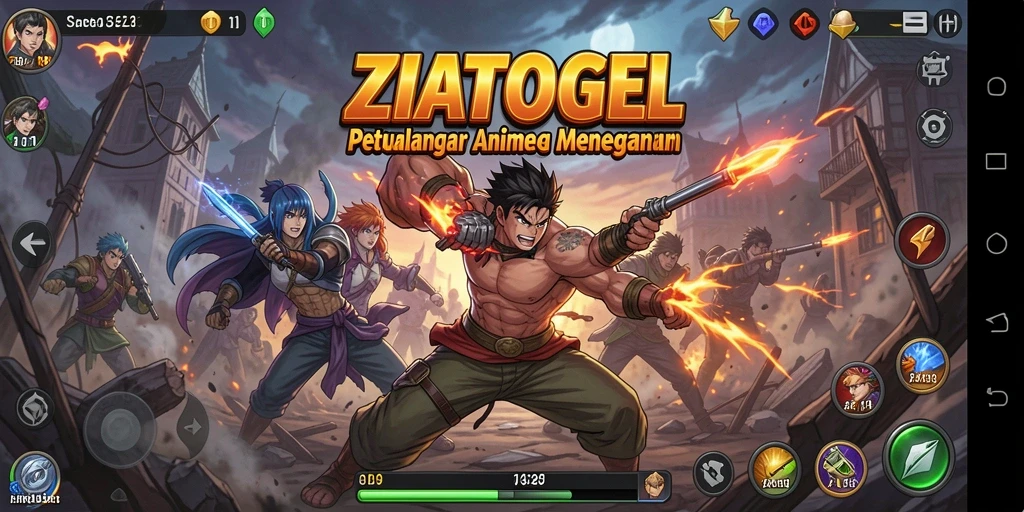 Screenshot gameplay ZIATOGEL menampilkan pertarungan karakter anime yang seru.